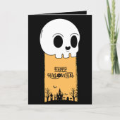スケルトンのドクロ 墓場 黒いゴシックハロウィン カード (正面)
