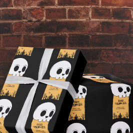 スケルトンのドクロ 墓場 黒 ゴシック ハロウィン ラッピングペーパー