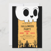 スケルトンのドクロ 墓場 黒 ゴシック ハロウィン 招待状 (正面)