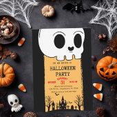 スケルトンのドクロ 墓場 黒 ゴシック ハロウィン 招待状