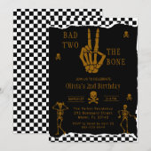 スケルトンのドクロ Bad to the Bone 2歳の誕生日 招待状 (正面/裏面)