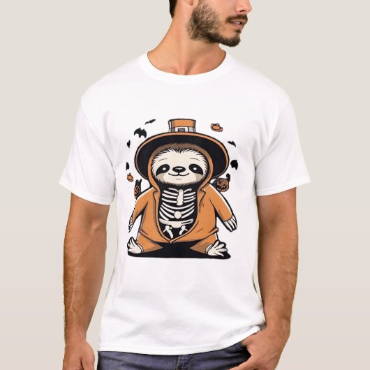 スケルトンのナマケモノのハロウィンTシャツ Tシャツ (正面)