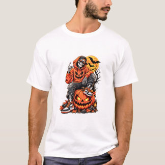 スケルトンのハロウィンパンプキンTシャツ Tシャツ