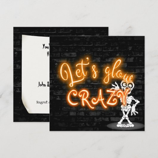 スケルトンのハロウィンパーティーネオンサイン 招待状 (正面/裏面)