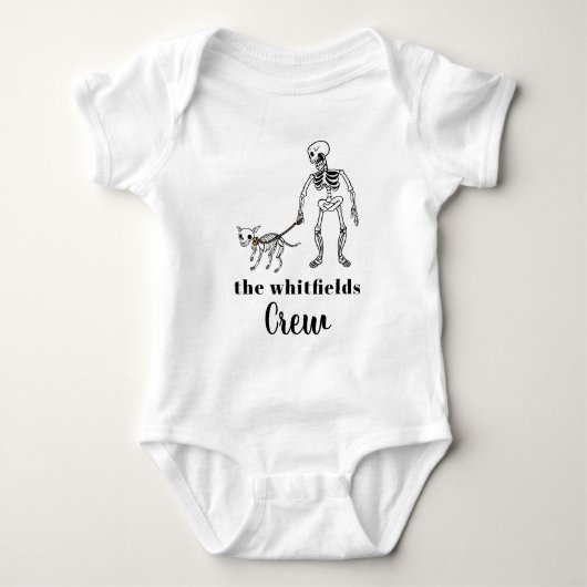 スケルトンのハロウィーンファミリーマッチングのトリックまたは治療 ベビーボディスーツ (正面)