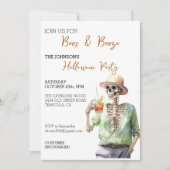 スケルトンのブースと酒のハロウィンパーティー 水彩 招待状 (正面)