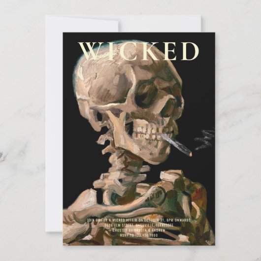 スケルトンのヘッドハロウィーンファインアート招待状 招待状 (正面)