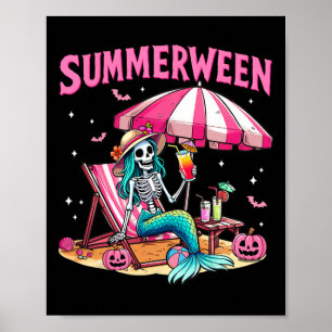 スケルトンのマーメイドビーチハロウィン夏のハロウィン ポスター