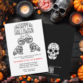 スケルトンの乾杯 ワイン シンプル ハロウィン  招待状