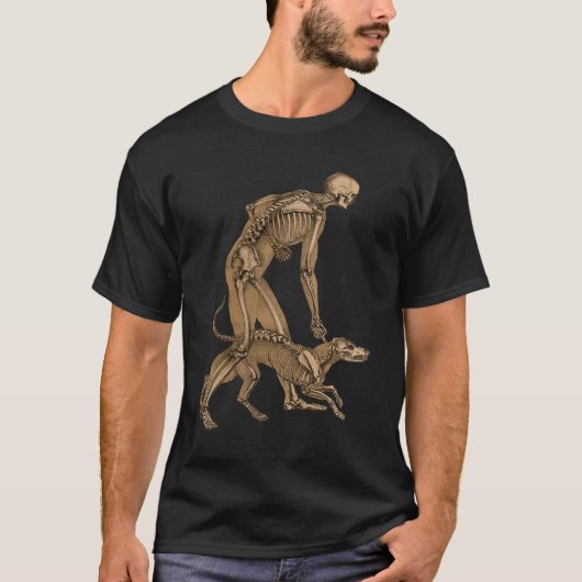 スケルトンの人間と犬の人間の動物解剖学 Tシャツ (正面)