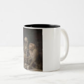 スケルトンの前のサル(by Gabriel von Max) ツートーンマグカップ (正面右)