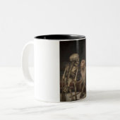 スケルトンの前のサル(by Gabriel von Max) ツートーンマグカップ (正面左)