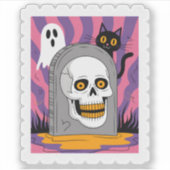 スケルトンの墓石 ハロウィン 郵便スタンプ シール (正面)