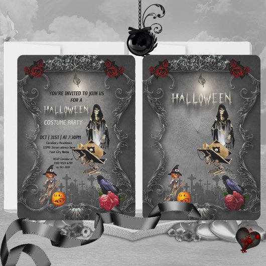 スケルトンの小さな魔女とカラス 招待状