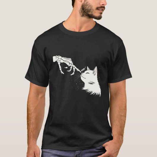 スケルトンの手がかわいい猫をポンポン Tシャツ (正面)
