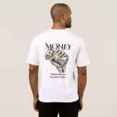 スケルトンの手が現金を持つグラフィックデザイン Tシャツ (裏面フル)