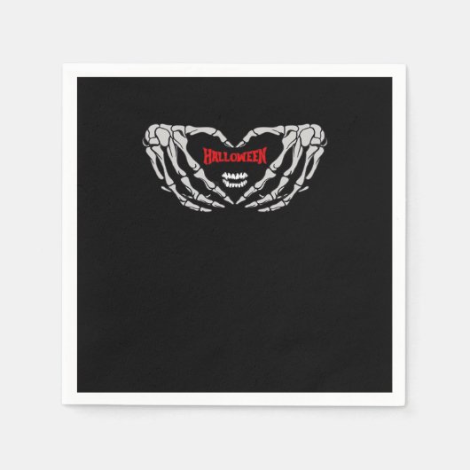 スケルトンの手をハートで折り畳む。おかしなハロウィーン スタンダードカクテルナプキン (正面)