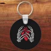スケルトンの手を保持ハートハロウィーンのコスチューム キーホルダー (正面)