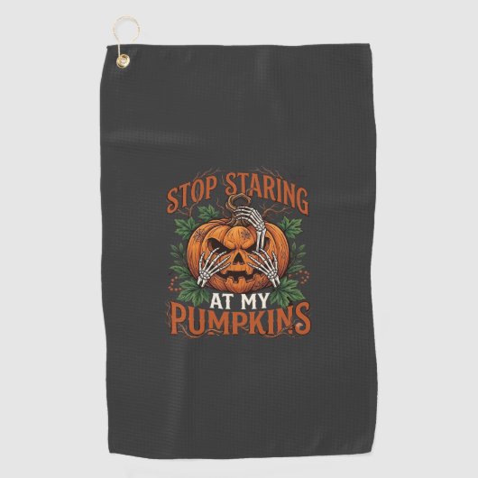 スケルトンの手を振り返すのをやめるカボチャ ハロウィン_1 ゴルフタオル (正面)