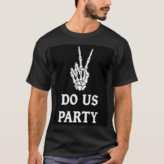 スケルトンの手ロックパーティサインスタイル Tシャツ (正面)