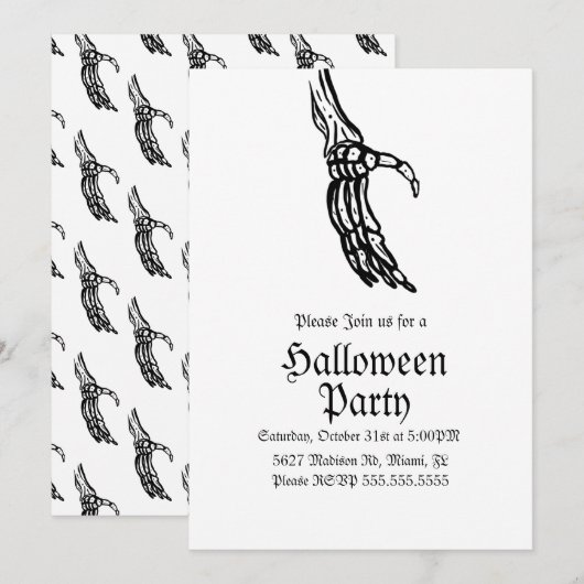 スケルトンの手 ハロウィン 誕生日パーティー 招待状 (正面/裏面)