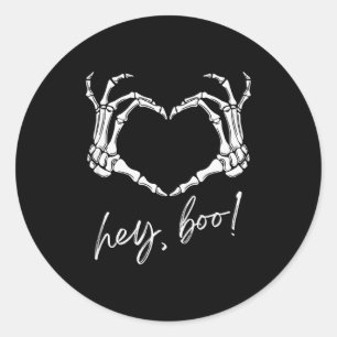 スケルトンの手 ハート "Hey Boo" おもしろハロウィン メンズ ラウンドシール