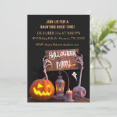 スケルトンの手 ブラック ハロウィンパーティー招待状 招待状 (スタンド正面)