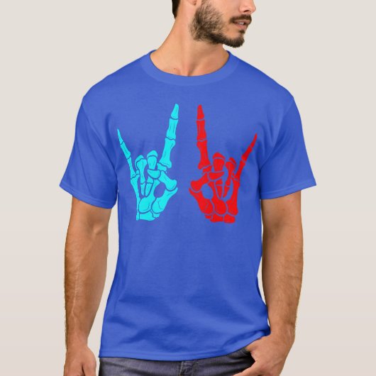 スケルトンの手 ロックサイン 音楽好き ハロウィン ギ Tシャツ (正面)