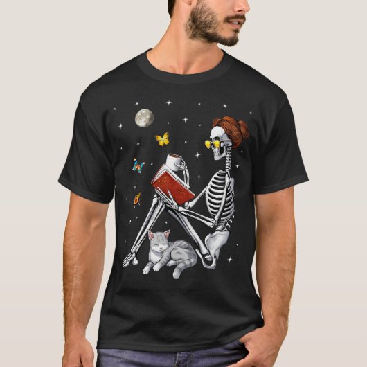 スケルトンの本好き Tシャツ (正面)