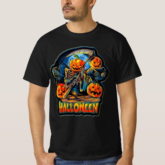 スケルトンの死の天使ハロウィーンカボチャカラス Tシャツ (正面)