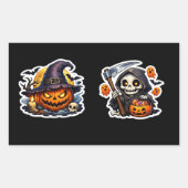 💀🎃 スケルトンの死神 トリック・オア・トリート ハロウィン 長方形シール (正面)