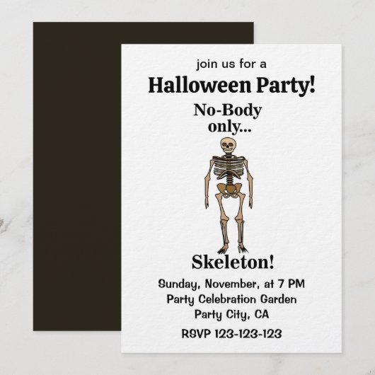 スケルトンの無人幽霊ハロウィンパーティー 招待状 (正面/裏面)