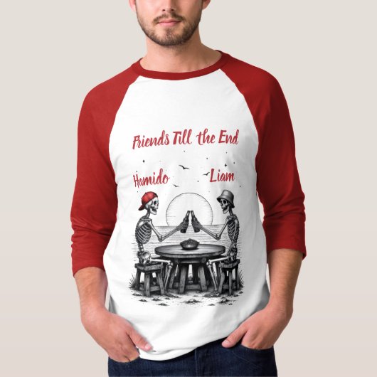 スケルトンの親友が乾杯 Tシャツ (正面)