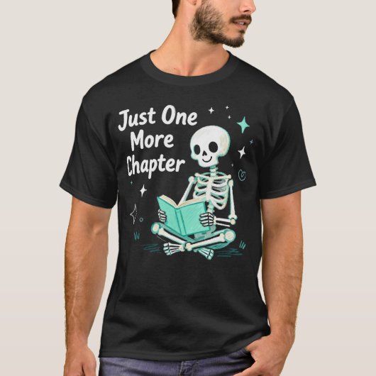 スケルトンの面白い読書「あと一章だけ」本 Tシャツ (正面)