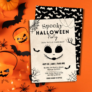 スケルトンの顔とクモの巣のハロウィン 招待状