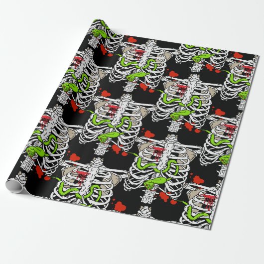 スケルトンの骨の胸部の血のスプラットハロウィーン ラッピングペーパー (アンロールド)