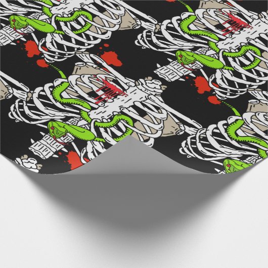 スケルトンの骨の胸部の血のスプラットハロウィーン ラッピングペーパー (角)