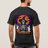 スケルトンの魔女とカボチャと月 ハロウィン 🌙 Tシャツ (裏面)