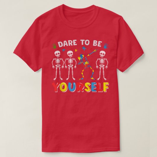 スケルトンはあえて自閉症のアウェアでありたい Tシャツ (デザイン正面)