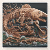 スケルトンは彼のチョッパー・バイクを走り去る道を走った ガラスコースター (正面)