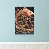 スケルトンは彼のチョッパー・バイクを走り去る道を走った キャンバスプリント (インサイチュ (ウッドフロア))