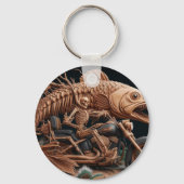 スケルトンは彼のチョッパー・バイクを走り去る道を走った キーホルダー (裏面)