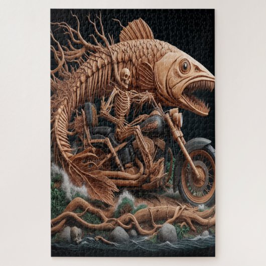 スケルトンは彼のチョッパー・バイクを走り去る道を走った ジグソーパズル (縦)