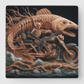 スケルトンは彼のチョッパー・バイクを走り去る道を走った スクエア壁時計 (正面)