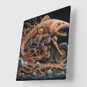 スケルトンは彼のチョッパー・バイクを走り去る道を走った スクエア壁時計 (傾斜)