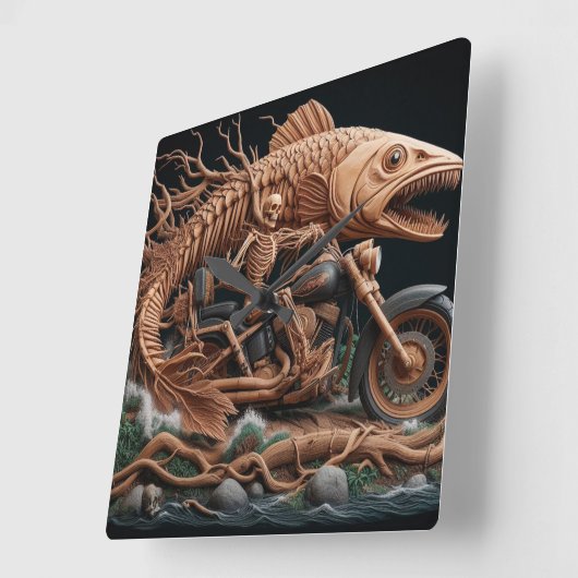 スケルトンは彼のチョッパー・バイクを走り去る道を走った スクエア壁時計 (傾斜)