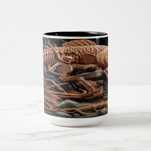 スケルトンは彼のチョッパー・バイクを走り去る道を走った ツートーンマグカップ (中央)