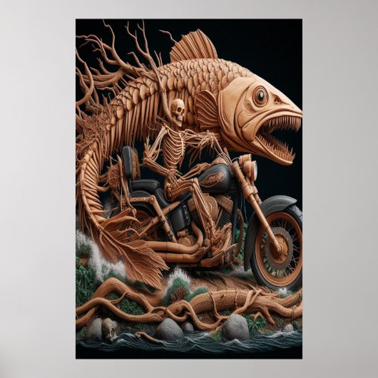 スケルトンは彼のチョッパー・バイクを走り去る道を走った ポスター (正面)