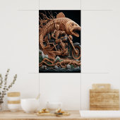 スケルトンは彼のチョッパー・バイクを走り去る道を走った ポスター (キッチン)