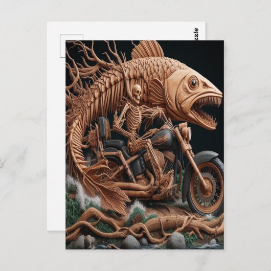 スケルトンは彼のチョッパー・バイクを走り去る道を走った ポストカード (正面/裏面)